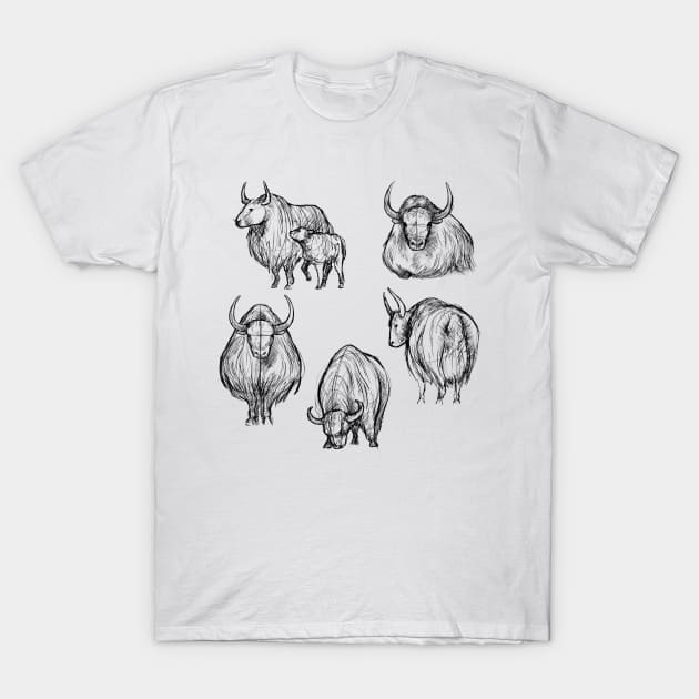 Sketches of a Yak T-Shirt by AniaArtNL